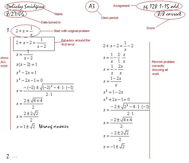 Homework header sample